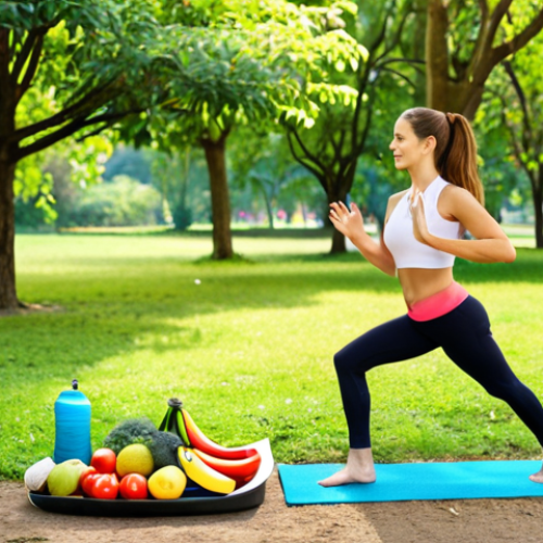 Home 14 **
A vibrant scene depicting various healthy lifestyle activities. Include a person enjoying a balanced meal with fruits and vegetables, another person doing yoga in a serene environment, and someone jogging in a park. The overall atmosphere should be bright, positive, and promoting a sense of well-being. Keywords: healthy eating, yoga, exercise, outdoor activities, well-being, balanced lifestyle.
**