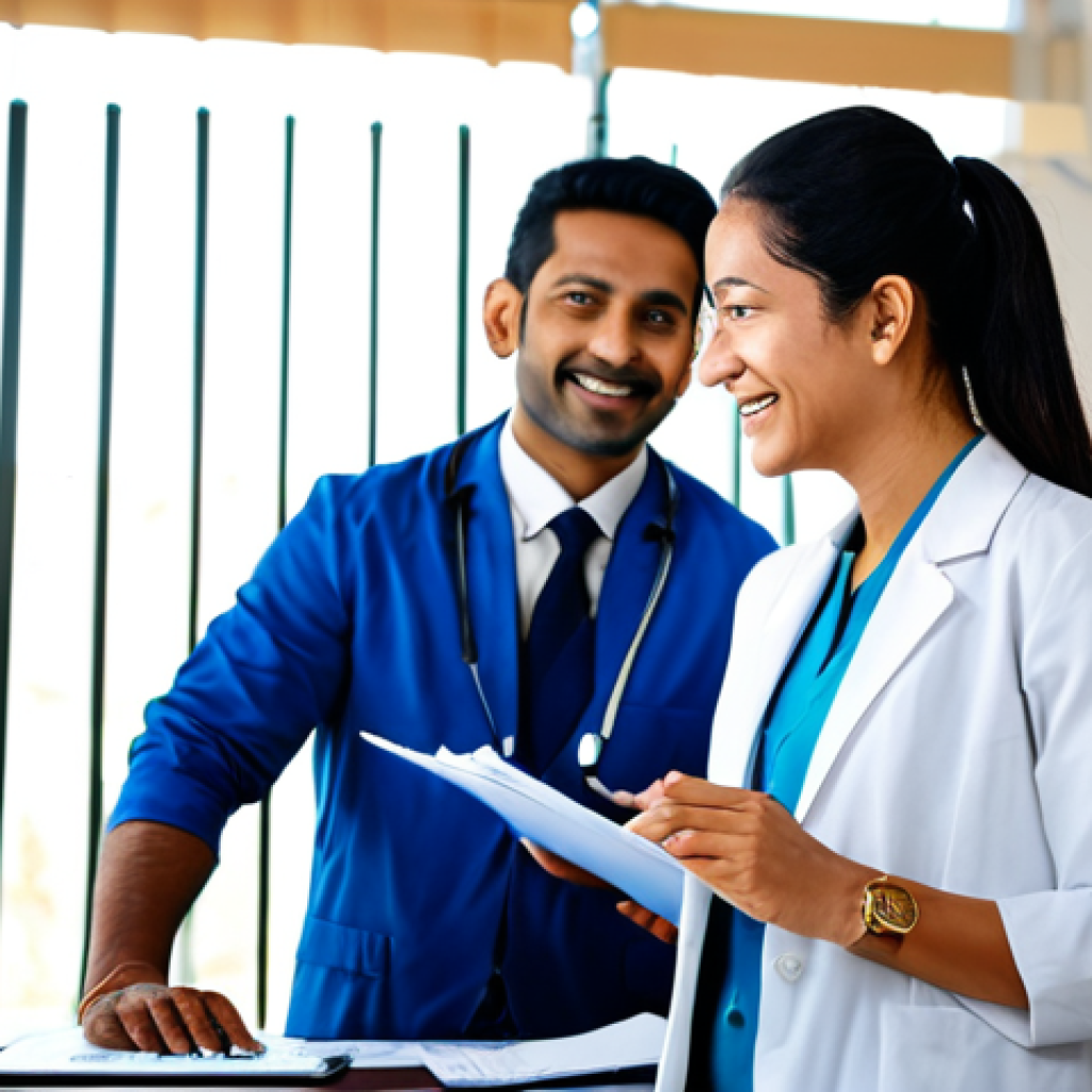 **
"A friendly ওয়েলবিইং কোর্ডিনেটর (Wellbeing Coordinator) in a brightly lit office, fully clothed in professional attire, consulting with a client. The scene conveys health and wellness. Safe for work, appropriate content, professional, perfect anatomy, natural pose, high quality."
**