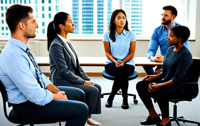 웰빙코디네이터 인터뷰 준비 - ** A male wellbeing coordinator leading a group yoga session in a company fitness center. All partic... 웰빙코디네이터 인터뷰 준비 - ** A male wellbeing coordinator leading a group yoga session in a company fitness center. All partic...