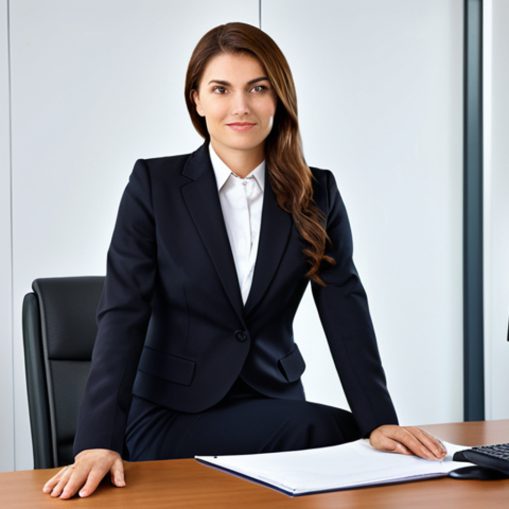 웰빙코디네이터와 자격증 업데이트 - **
"A professional businesswoman in a modest business suit, sitting at a desk in a modern office, f...