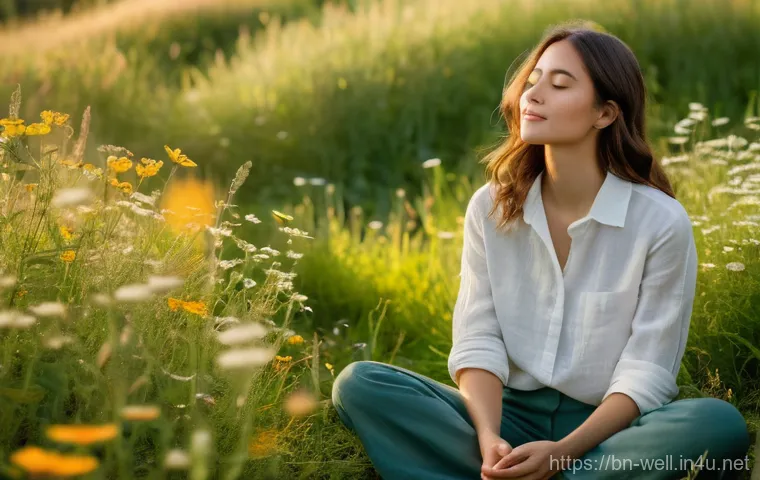 웰빙코디네이터와 건강 지식 학습법 - Image Prompt 1: Mental Serenity and Nature's Embrace**